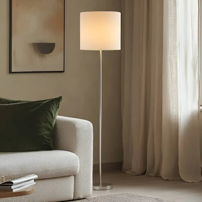 Lampa stojąca Lindby Parsa, biała, tekstylna, wysokość 167 cm, E27
