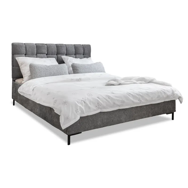 Szare tapicerowane łóżko dwuosobowe ze stelażem 140x200 cm Eve – Miuform