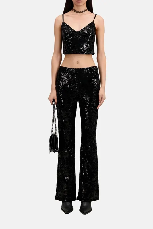 The Kooples Embroidered Sequined Velvet Trousers Black Maat: 36 | Pantalons Outlet | Dames | Zwart