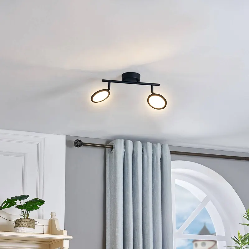 Lindby LED spot Manel, czarny, żelazo, 35 cm długości, 2-punktowa.
