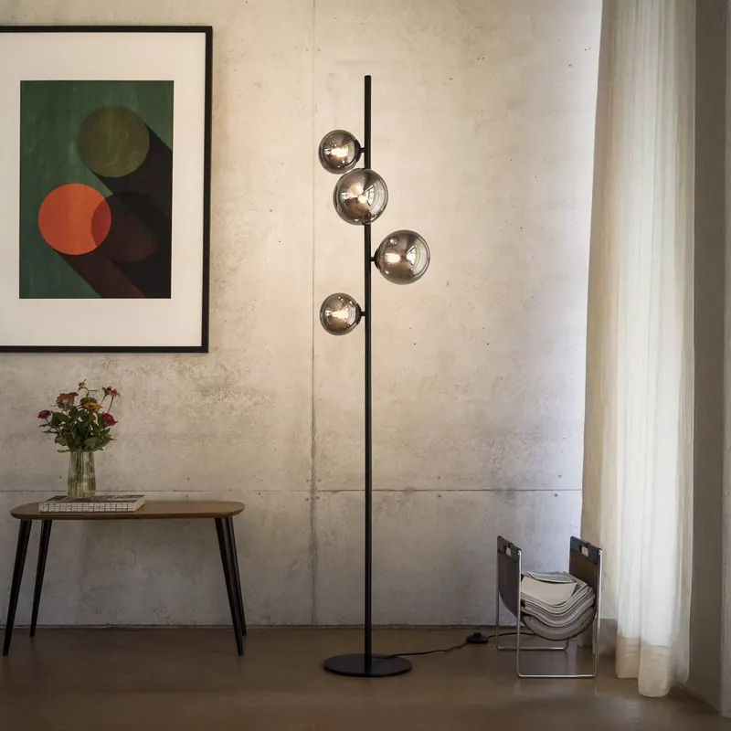 Lampa podłogowa IDEAL LUX Perlage, czarna/dymnoszara, wysokość 164 cm,