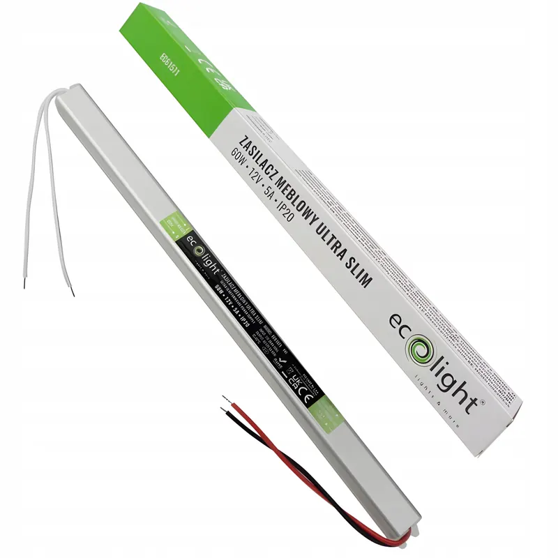 Zasilacz Led Transformator Do Taśmy Led Cob Smd Meblowy 5A 60W 12V Wąski