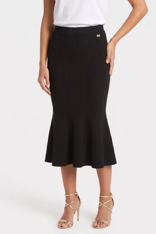 GUESS Agathe Flare Skirt S Jet Black A996 Maat: M | Midi Rokken Outlet | Dames | Zwart