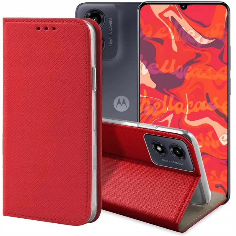 Etui do Motorola Moto G04 G24 E14 Skórzane Zamykane Portfel Czerwone Case