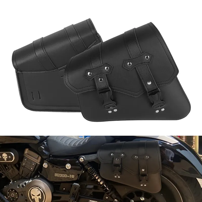 Czarne sakwy motocyklowe boczna torba na narzędzia bagażowe sakwy etui PU skóra uniwersalna dla Honda Suzuki Kawasaki Yamaha
