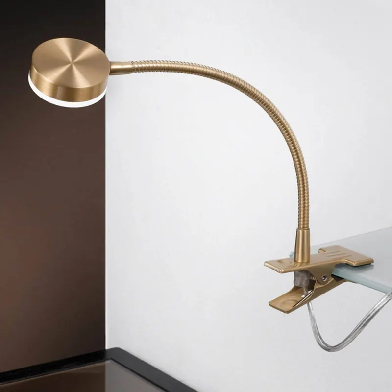 Lampa z klipsem LED Mira, elastyczne ramię, złota
