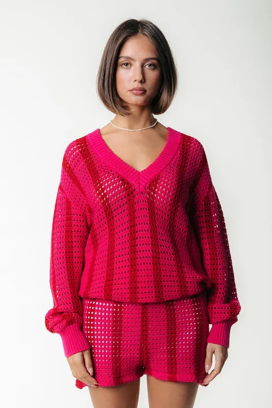 Colourful Rebel Nolita Crochet Stripe Short Medium Bright Pink Maat: XS | Sweaters Outlet | Dames | Roze