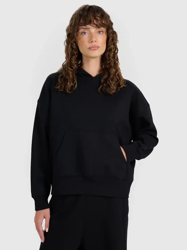 4F bluza dresowa damska z kapturem 4FWAW25TSWSF1887 czarny (L)