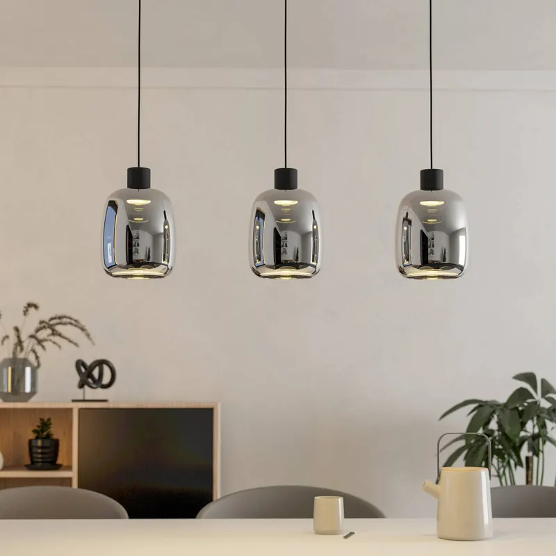 EGLO connect lampa wisząca LED Molochio-Z, 3-punktowa, czarna, przezroczysta