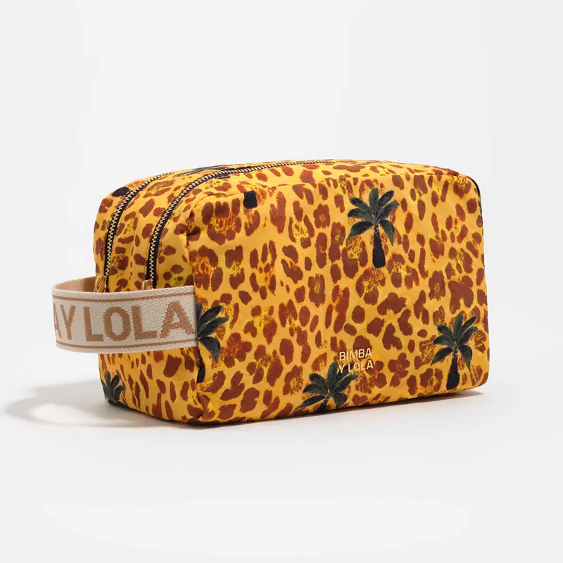 Saszetka podwójna duża nylon Leopard palms żółta