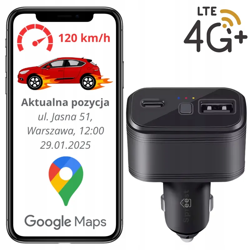 Lokátor Gps Gsm 4G Do Zapaľovača Vozidla Automobilu Bez Predplatného