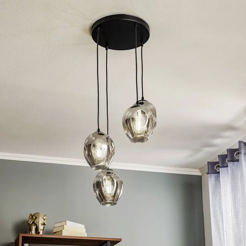 Lampa wisząca Starla okrągła, 4-punktowa, szkło grafitowe