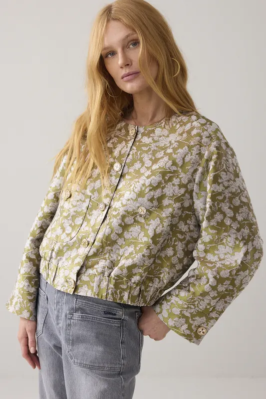 Summum Woman Jacket Bomber Leaves Jaquard Misty Lime Maat: L | Bomberjacks Outlet | Dames | Groen
