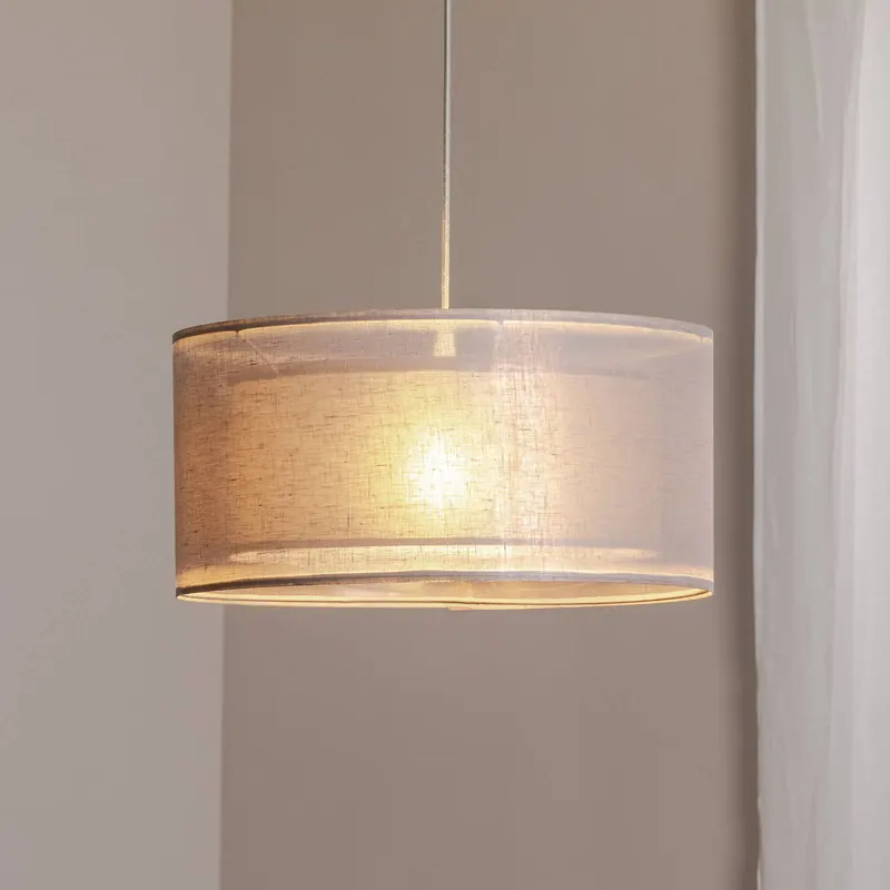 Lampa wisząca Duo Den Light, srebrno-szara, Ø 50 cm, len, PVC