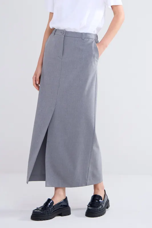 Summum Woman Skirt Viscose Blend Stretch Mist Maat: 46 | Midi Rokken Outlet | Dames | Grijs