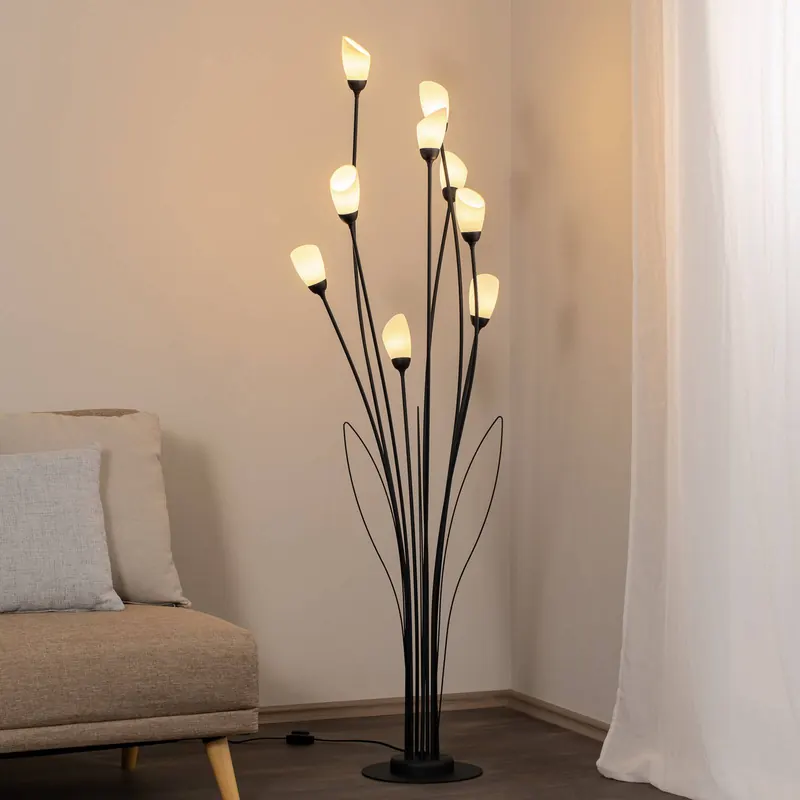 Lampa stojąca Gloriosa, czarna, szkło, 9-punktowa