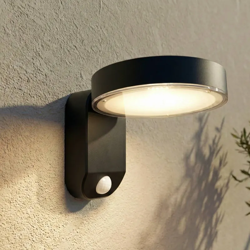 PRIOS LED-kinkiet solarny Tarlson, okrągły, antracytowy, czujnik