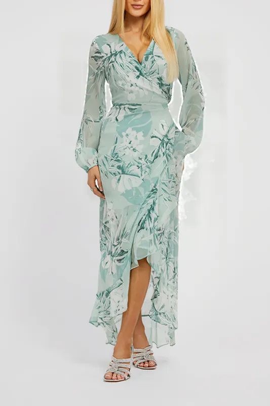 GUESS Eco New Baja Dress Dusty Fern Jungle Pr Maat: XS | Maxi Jurken Outlet | Dames | Beige