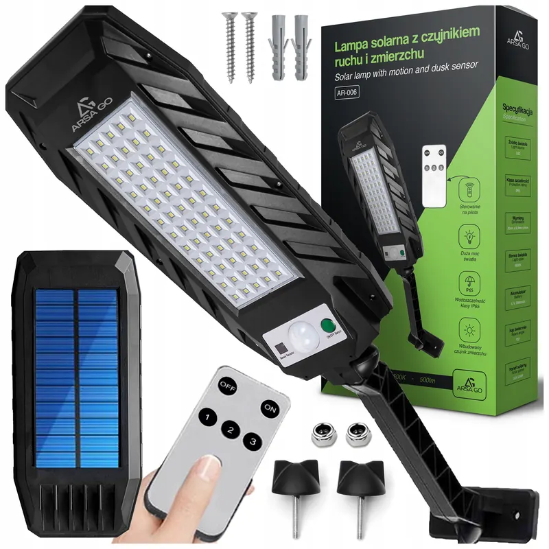 Lampa Solarna Ogrodowa Zewnętrzna Led Uliczna Z Czujnikiem Ruchu Zmierzchu