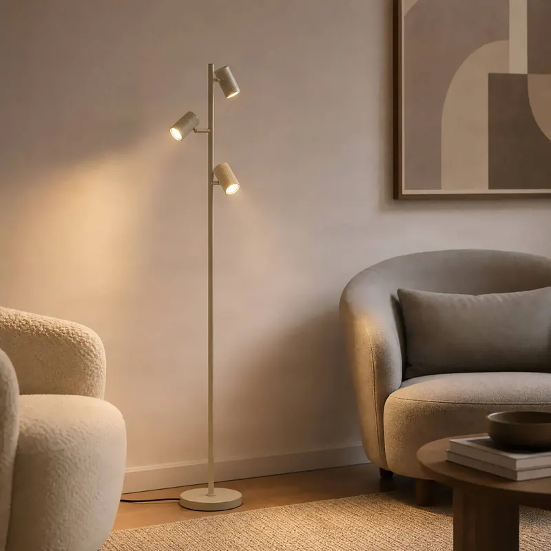 Lampa stojąca Lindby Kardis, 3-punktowa, beżowa, wysokość 157 cm