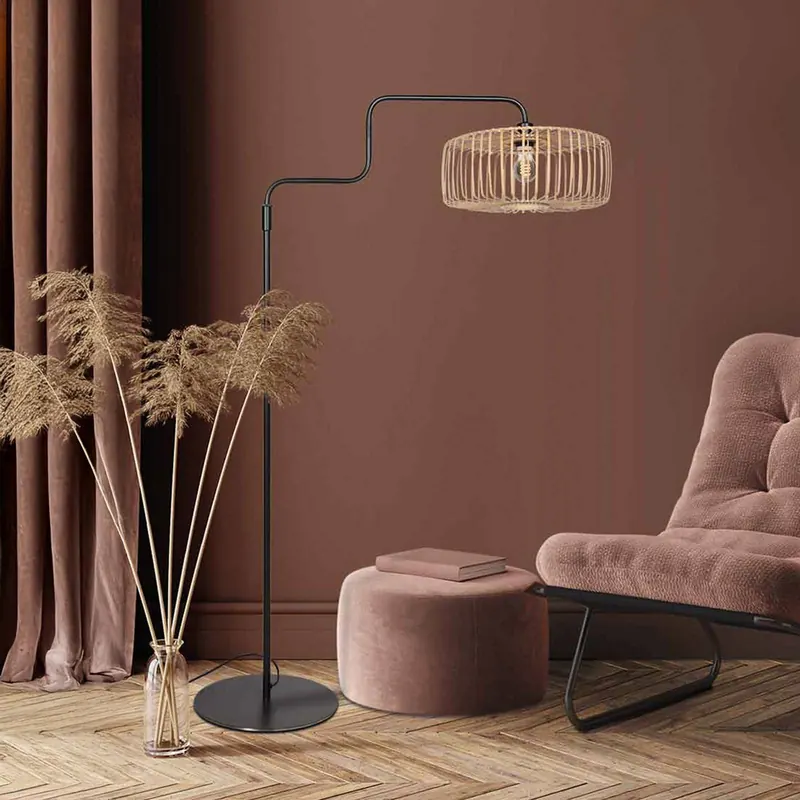 Lampa podłogowa Bloeba, czarna/bambus naturalny, wysokość 150 cm