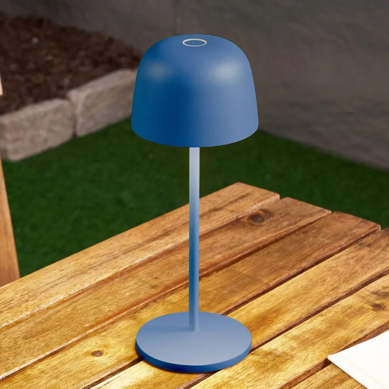 Lindby Lampa stołowa LED Arietty, niebieska, ściemniana, IP65