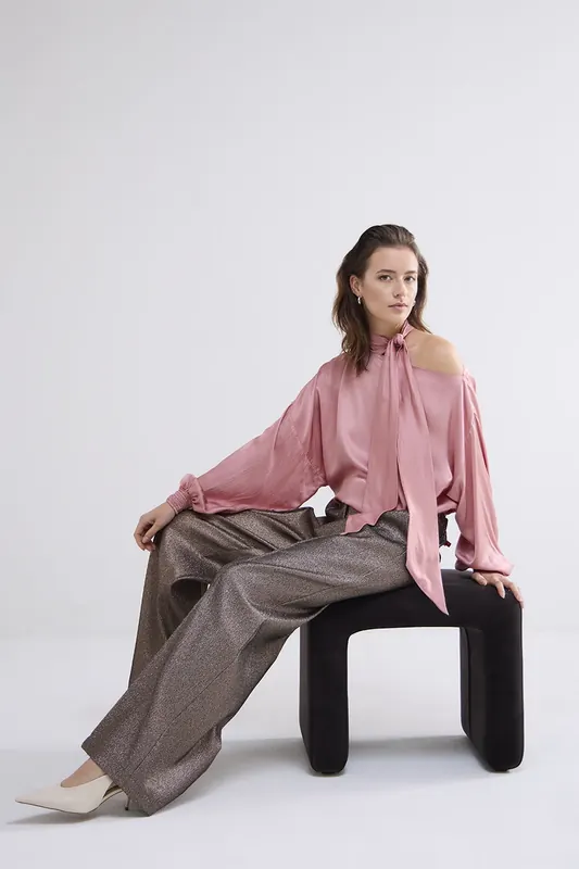 Summum Woman Top Scarf Hammered Viscose Antique Pink Maat: 44 | Longsleeves Outlet | Dames | Roze