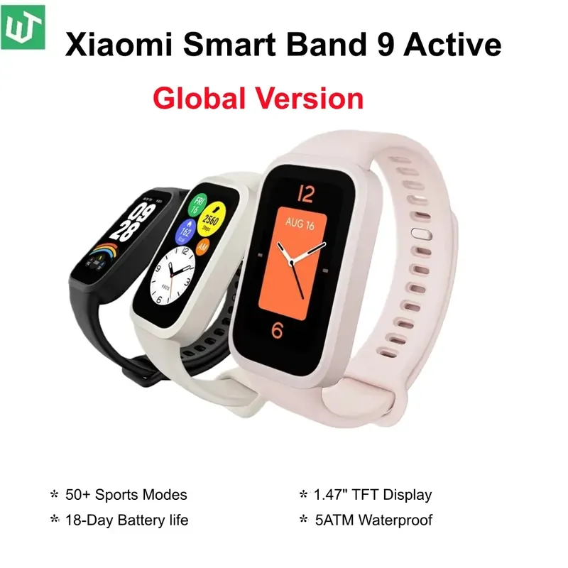 Globalna Wersja Xiaomi Smart Band 9 Active z 1.47'' Wyświetlaczem, Monitorowaniem Zdrowia, Wodoodpornością 5ATM, Sportowa Opaska Mi Fitness, 18-dniowa Żywotność Baterii