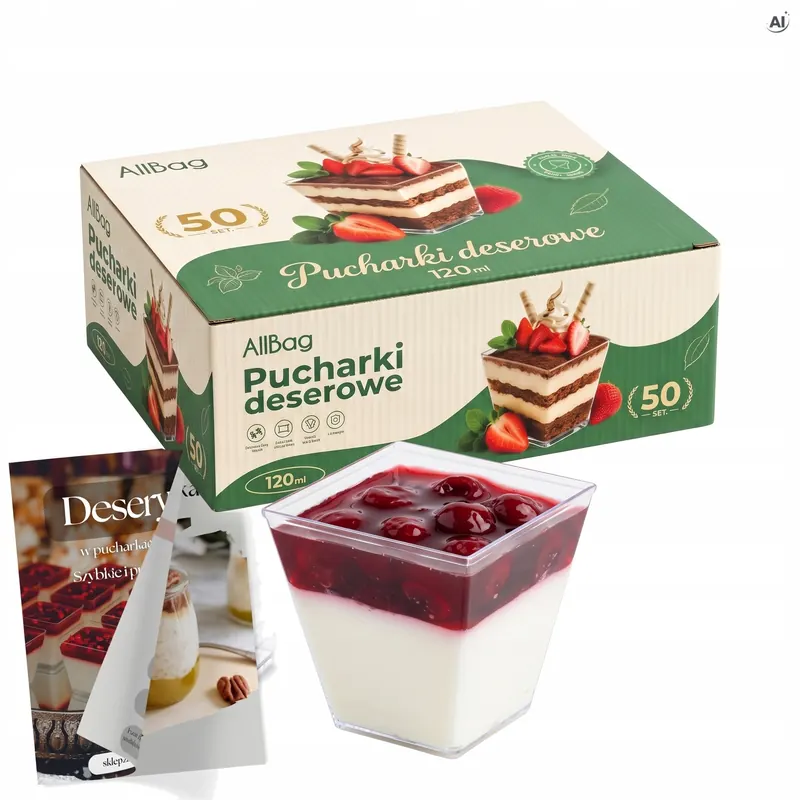 Pucharki Kwadratowe do Deserów 120ml 50szt na Przekąski Desery Pojemniki