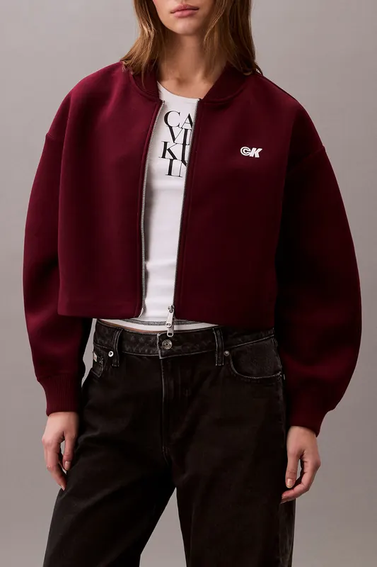 Calvin Klein Oversized Scuba Bomber Jacket Deep Rouge Maat: M | Bomberjacks Outlet | Dames | Rood