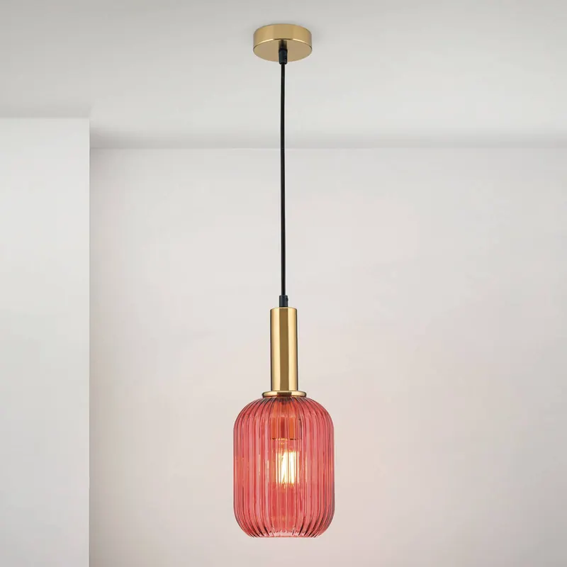 Lampa wisząca Carneval, antyczny mosiądz/czerwony, Ø 14 cm, szkło