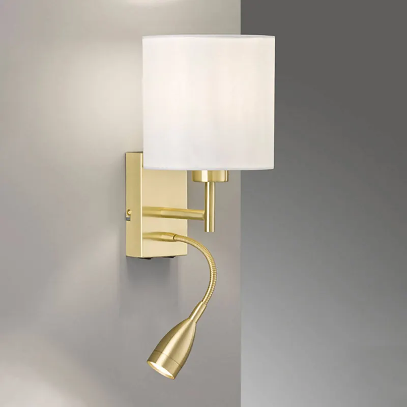 Lampa ścienna Dreamer LED ramię do czytania mosiądz/chintz biały