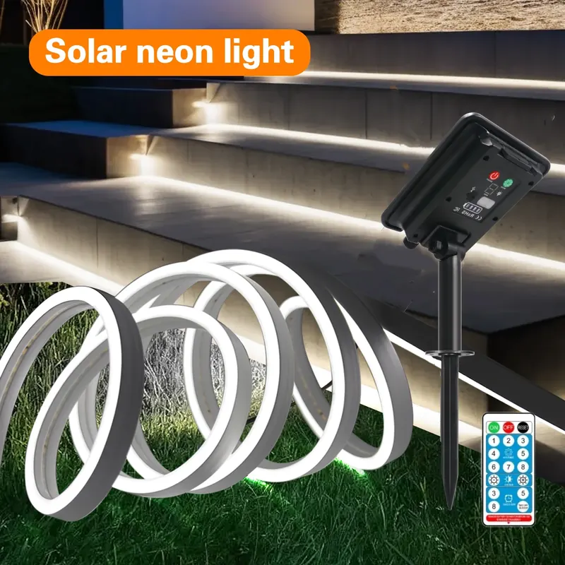 10M Solar Neon LED Strip Outdoor Pool IP67 Waterproof Flexible 2835 LED Tape Light Sign With Remote 24V 120LEDs/M Tube Diode