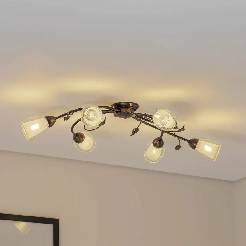 Lampa sufitowa Liliana, 6-punktowa, czarna, czerwono-złota, metal