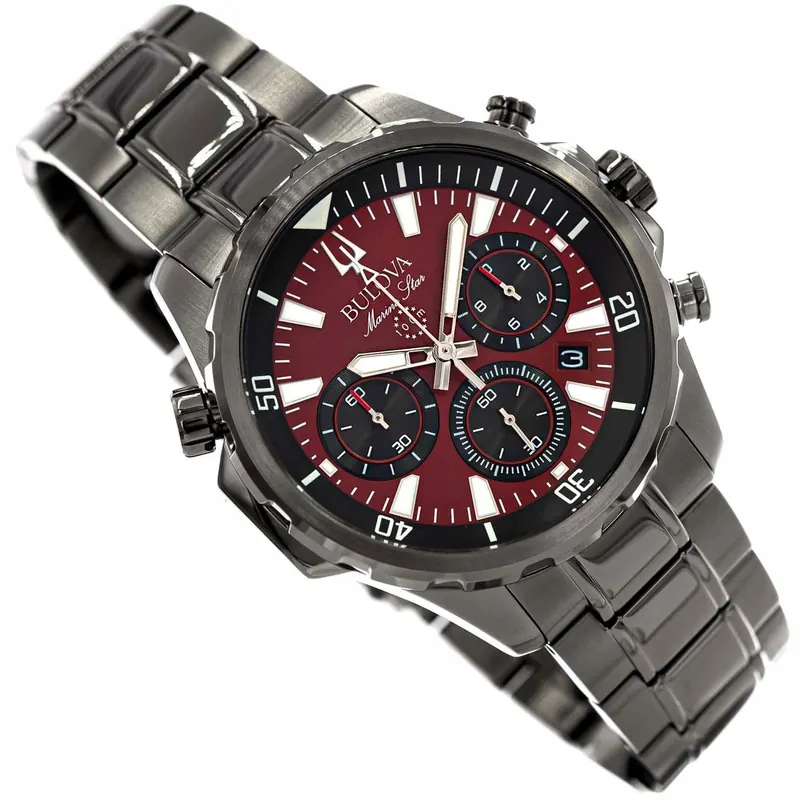 Męski Zegarek Bulova 98B350 Marine Star Srebrny Na Bransolecie Data Stoper