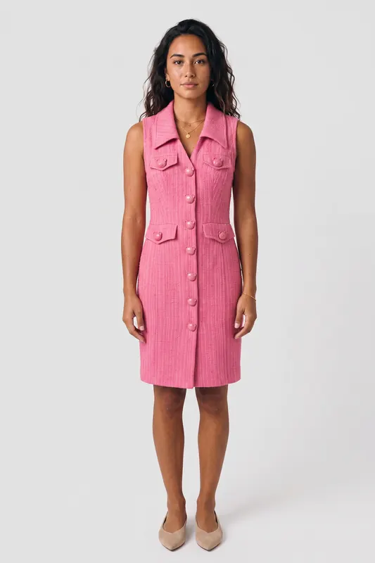 Moschino Teddy Buttons Tweed Dress Pink Maat: 36 | Midi Jurken Outlet | Dames | Roze