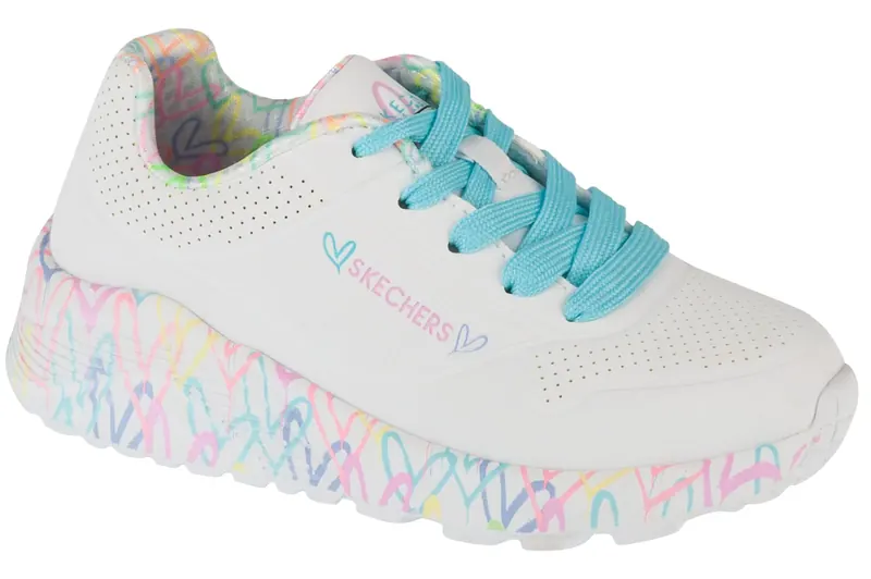 Skechers Uno Lite 314976L-WPTQ, Dla dziewczynki, Białe, buty sneakers, skóra syntetyczna, rozmiar: 28