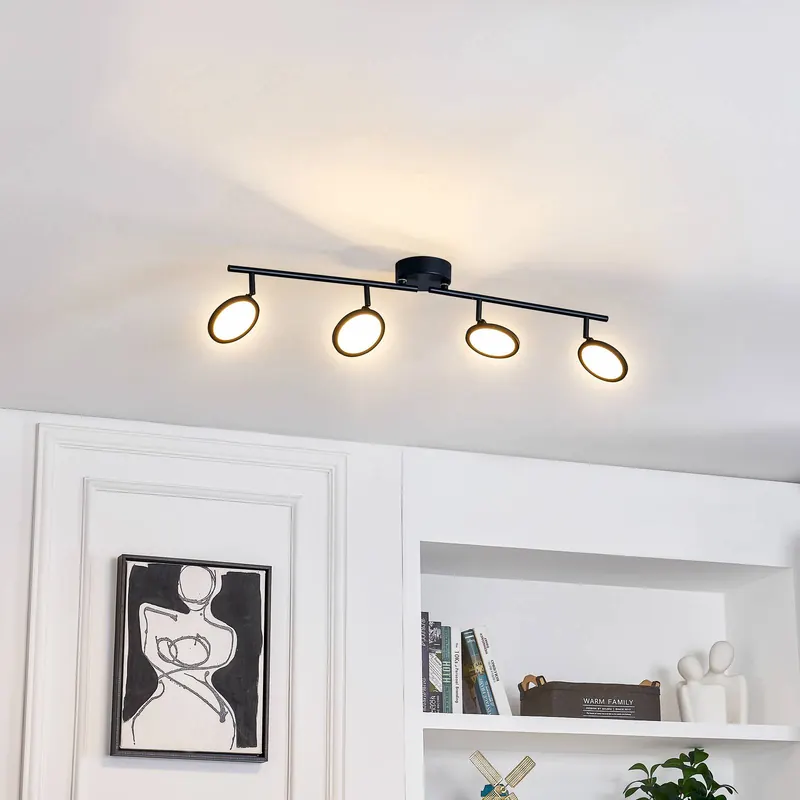 Lindby LED spot Manel, czarny, żelazo, 82 cm długości, 4-punktowa.