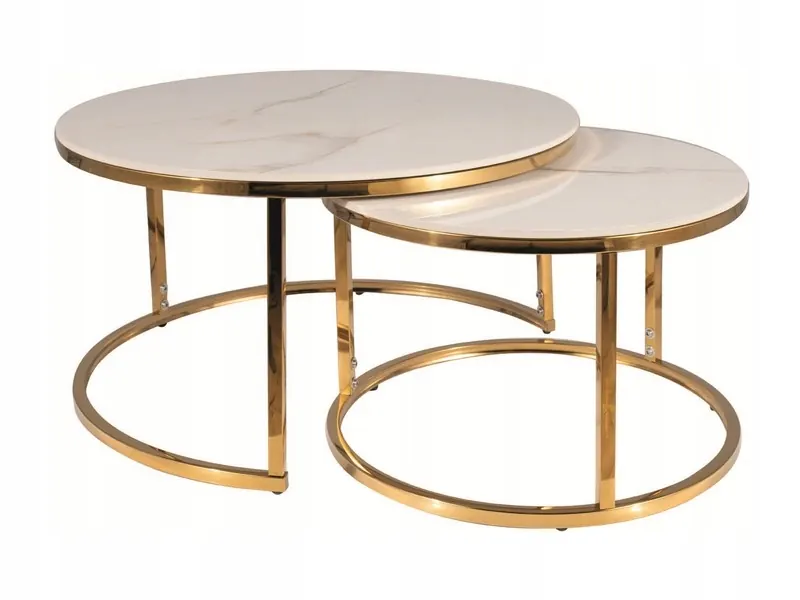 Lavica konferenčný stolík Portafino A fi 60 cm fi 45 cm biela/zlatá, sada Sig