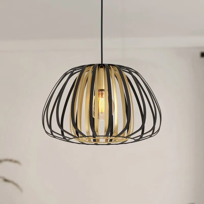 Lampa wisząca Encinitos, czarny/mosiądz, Ø 37,5 cm