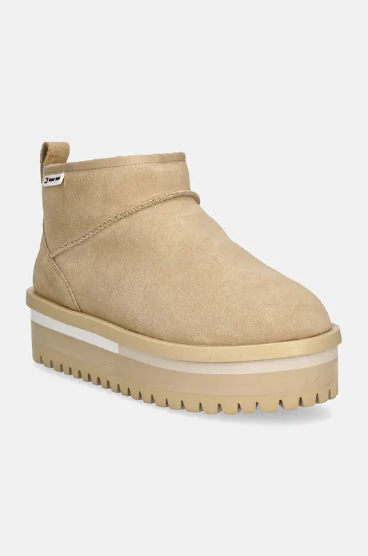Tommy Jeans śniegowce zamszowe TJW SUEDE FLATFORM BOOT WL