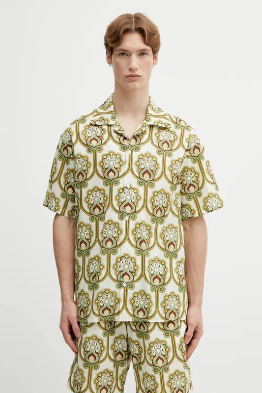 Drôle de Monsieur koszula z dodatkiem lnu Chemise Lin Tapisserie Florale