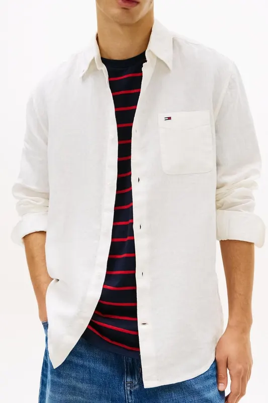 Tommy Hilfiger Tjm Regular Linen Shirt Ecru Maat: L | Casual Overhemden Outlet | Heren | Wit