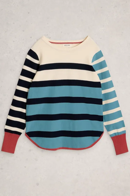 White Stuff Emily Stripe Jumper Blue Multi Maat: 6 | Sweaters Outlet | Dames | Blauw