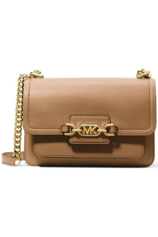 Michael Kors Leather Shoulder Bag With Chain Detail In Beige Maat: OS | Schoudertassen Outlet | Dames | Bruin