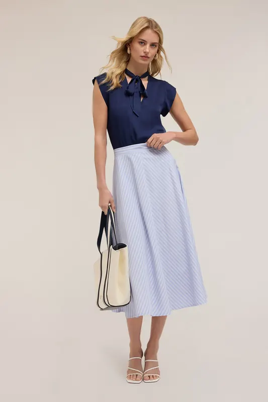 Motivi Striped Cotton Midi Skirt Light Blue Maat: 40 | Midi Rokken Outlet | Dames | Zwart