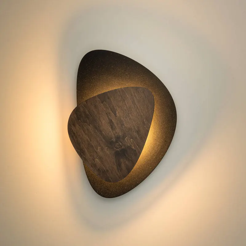 Kinkiet LED Pedra, czarny/wenge, stal, drewno, 3 000 K