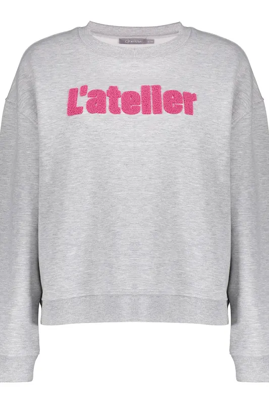 Geisha Sweater L'atelier Toweling Grey Melange/fuchsia Maat: M | Sweaters Outlet | Dames | Grijs