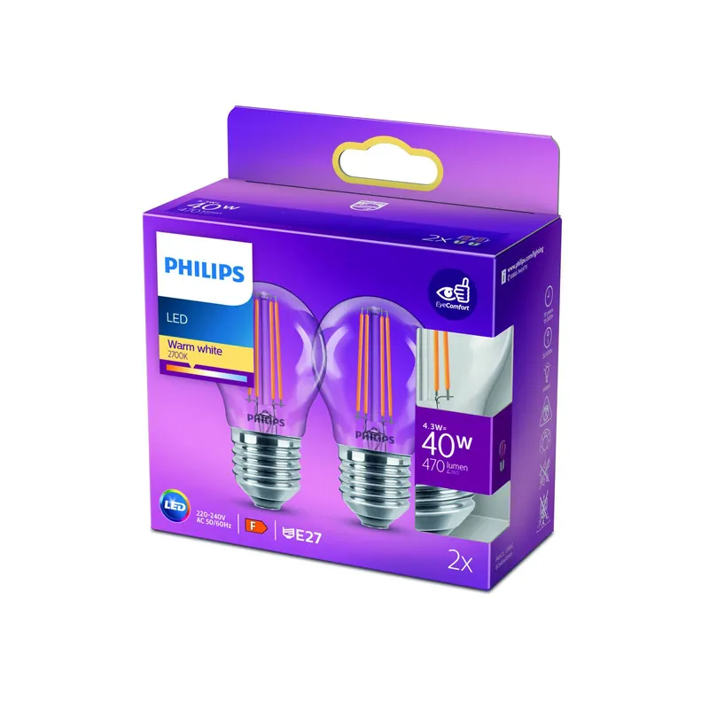 Philips żarówka LED E27 P45 4,3W 2 700 K 2szt