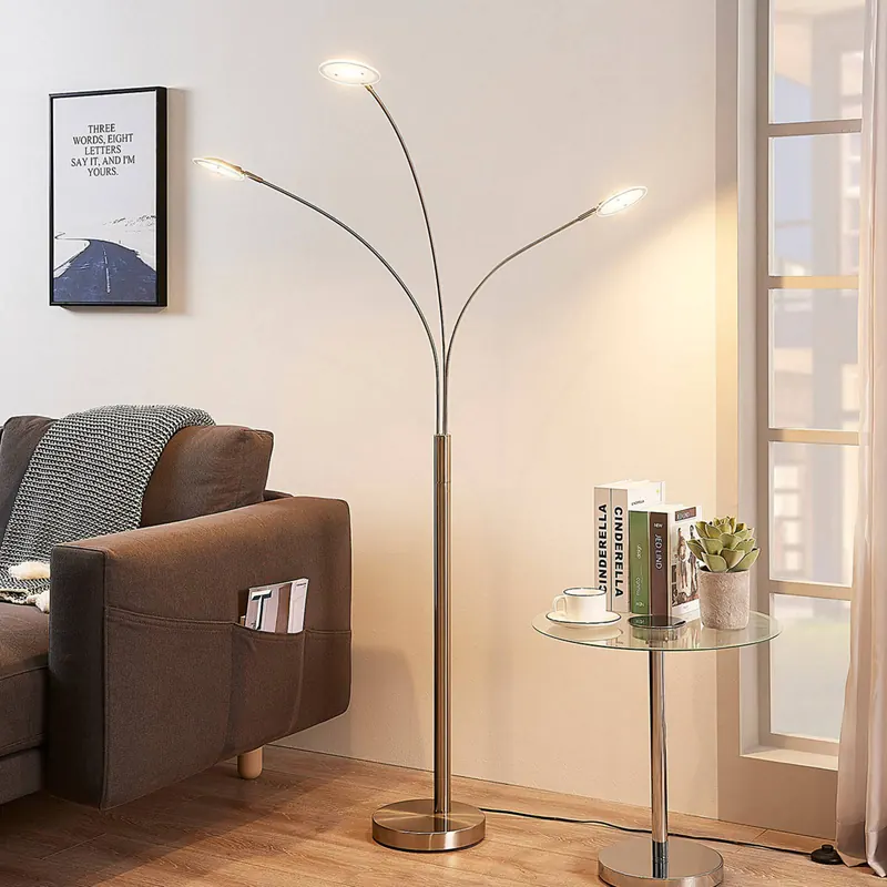 Lampa stojąca LED Lindby Anea, 168 cm, 3-punktowa, kolor nikiel
